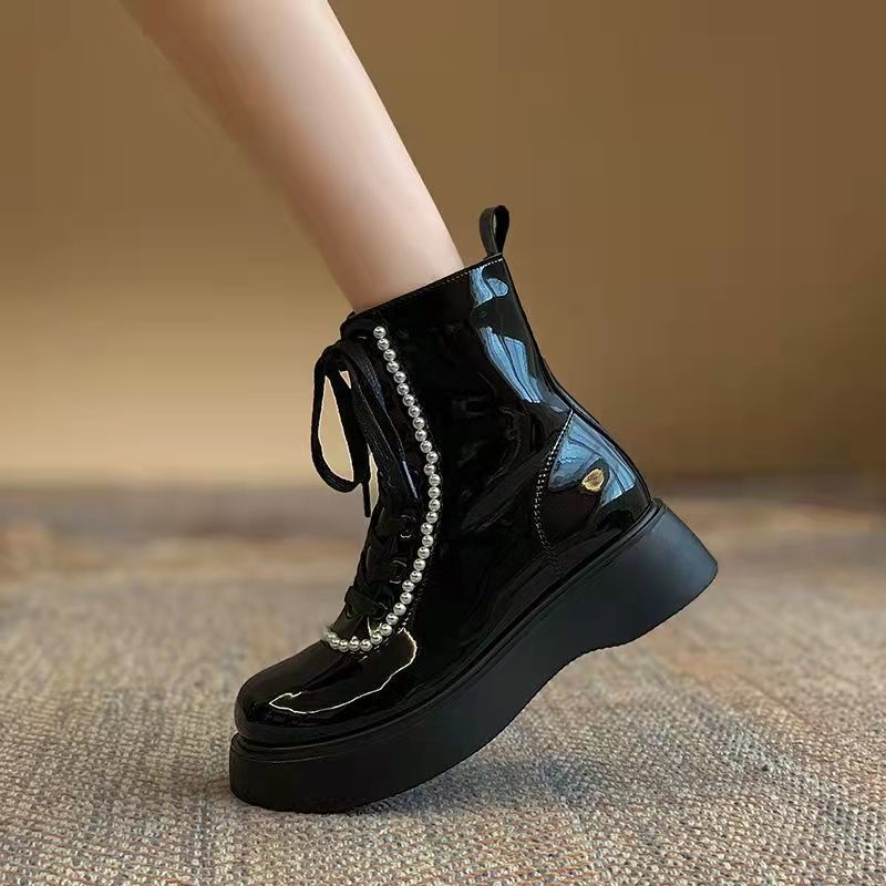 Jiashucheng Giày Boot Martin Cổ Ngắn Lót Lông Cừu Mỏng Phong Cách Anh Quốc Mới