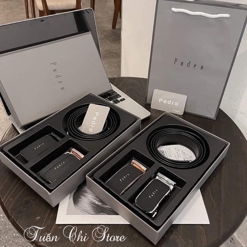 ⚡𝐅𝐔𝐋𝐋𝐁𝐎𝐗+ 𝐓𝐔́𝐈⚡  Combo thắt lưng da nam Pedroo sang trọng và lịch sự - Thắt lưng nam 2 mặt đá hàng đẹp quà tặng cao cấp