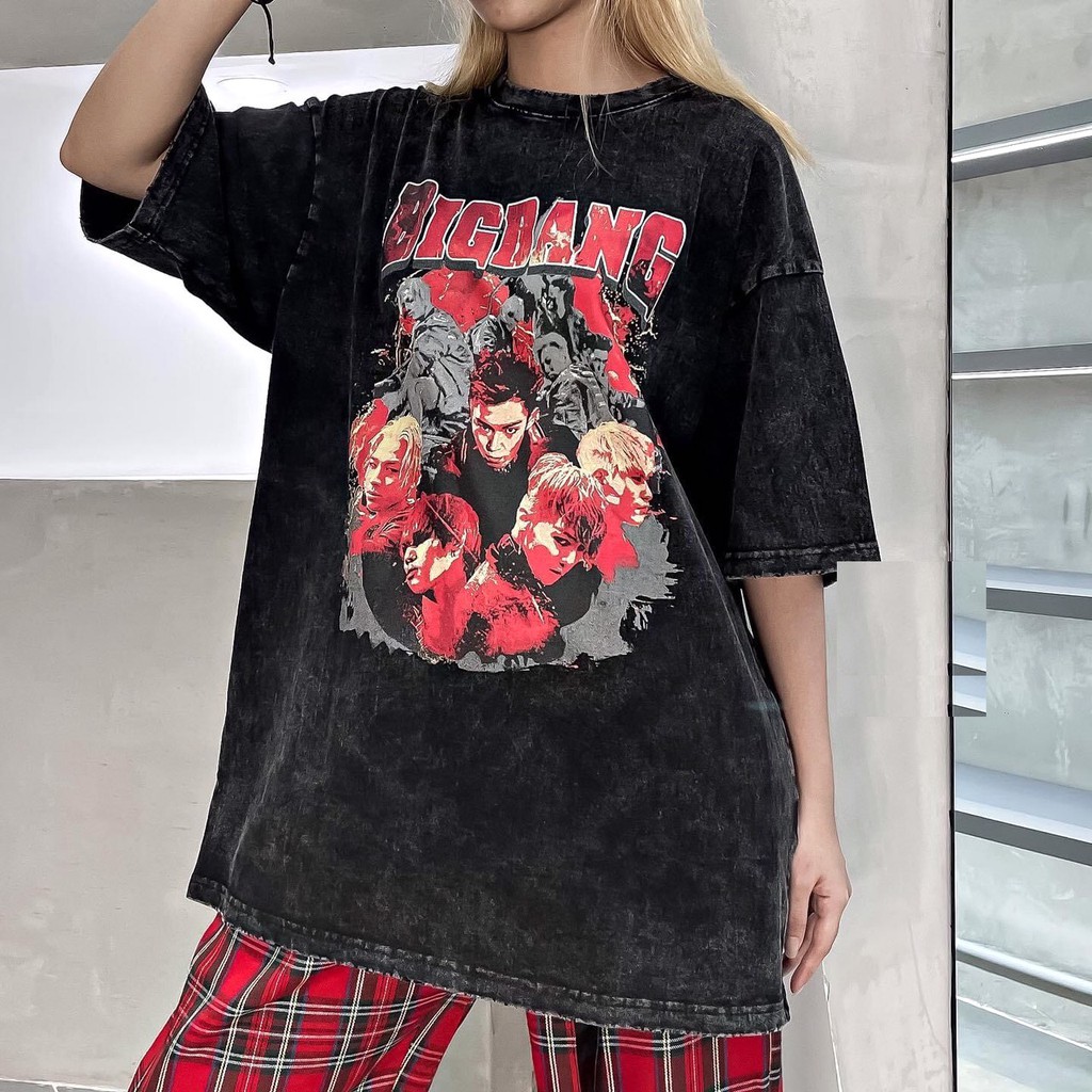 Áo phông loang màu bigbang in hình cá tính form rộng tay lỡ Unisex - Thun oversize màu đen nam nữ Ulzzang HOT