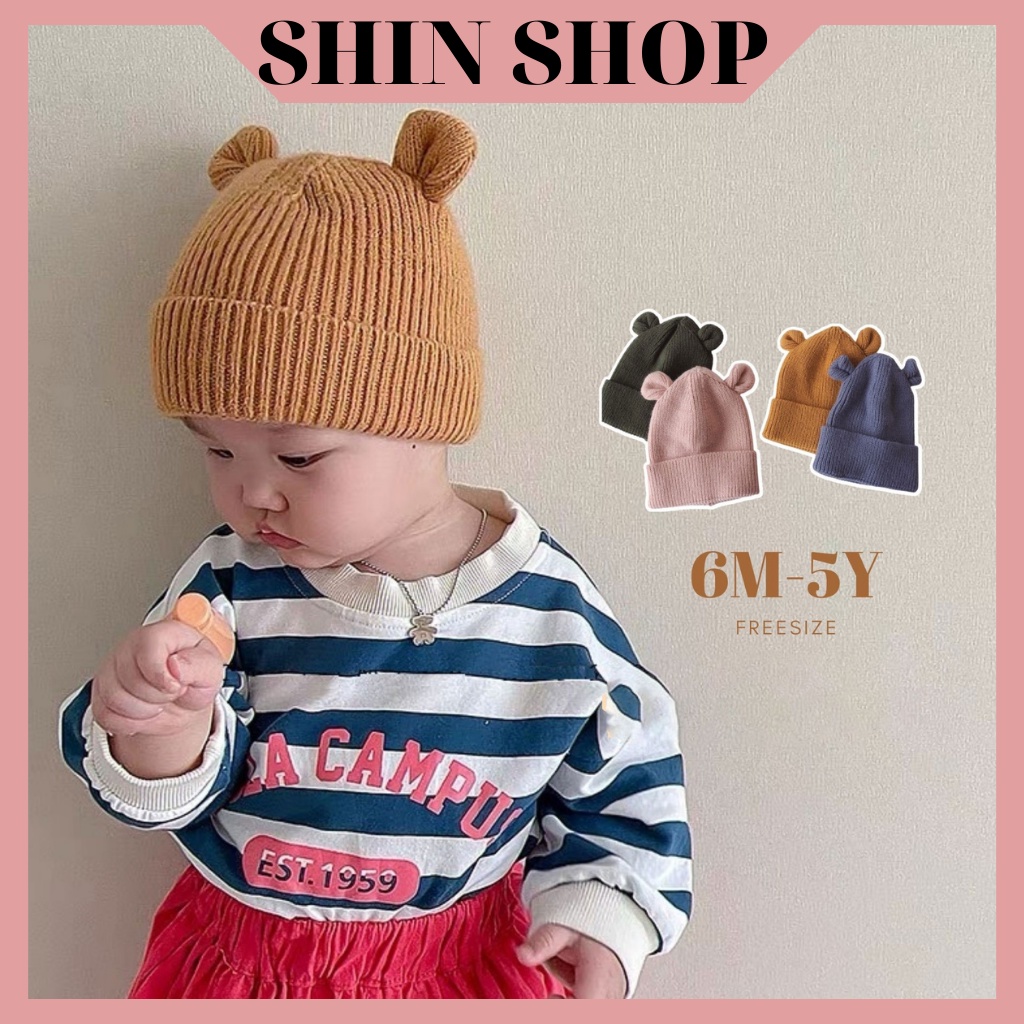 Mũ len cho bé, nón len cho trẻ nhỏ chất len dày trơn tai gấu vặn vành cute, đáng yêu - SHIN SHOP ML37