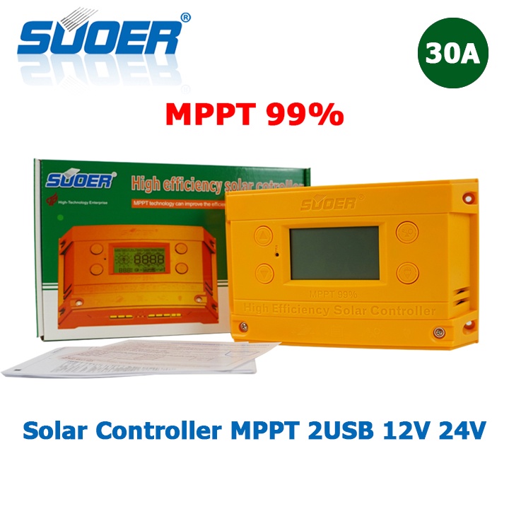 Bộ điều khiển sạc năng lượng mặt trời MPPT Solar Charge Controller Suoer 30A 12V 24V ST-H1230