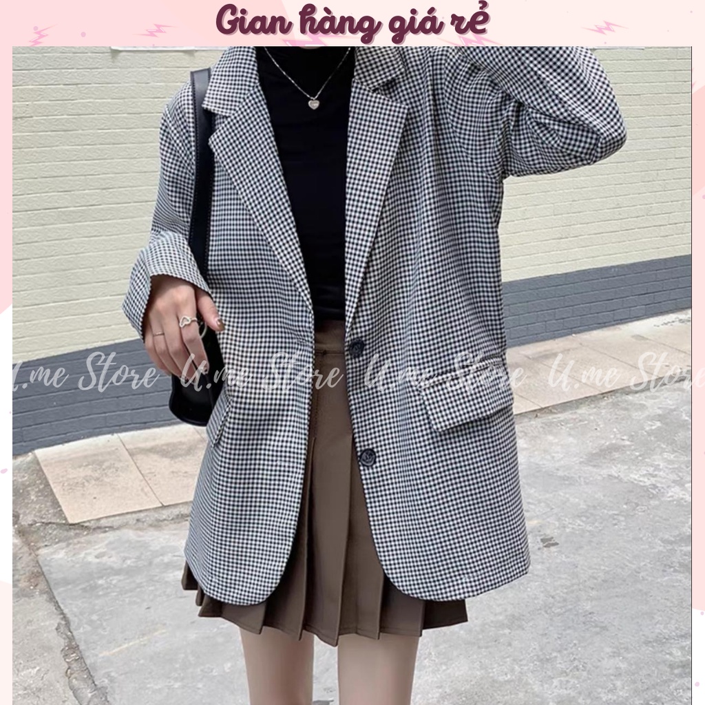 Áo khoác Blazer kẻ nhỏ Zic Zac 2 lớp thiết kế cúc tay sang chảnh Áo khoác Vest nữ Hàn Quốc