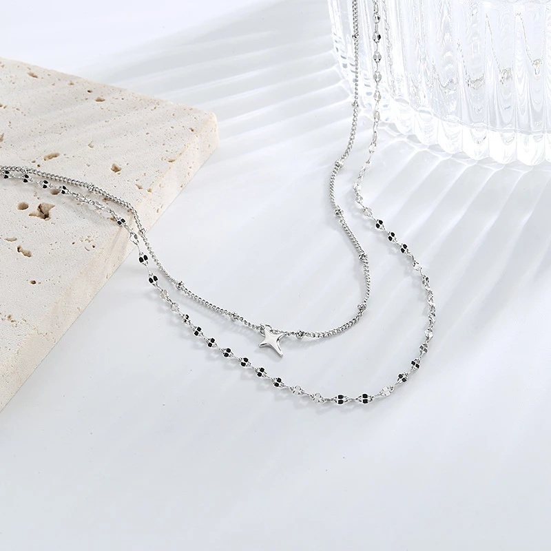 Vòng cổ hai lớp bằng kim loại mặt hình thánh giá phong cách cổ điển thời trang cho nữ