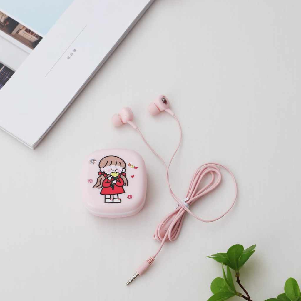 Tai Nghe Hàn Quốc In Ear Cô Bé Đáng Yêu - MIN Style C, Bộ Tai Nghe Và Hộp Đựng Sang Trọng - MIN STORE