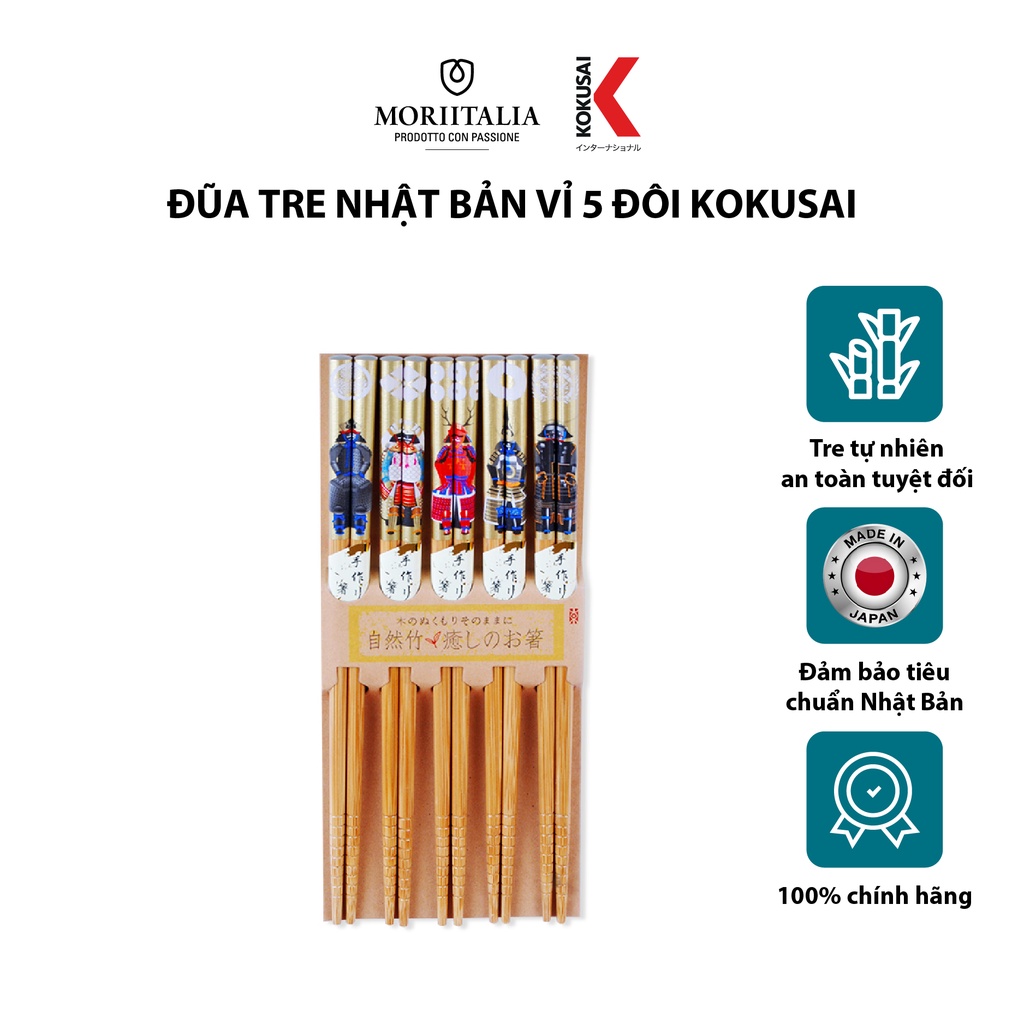 Đũa Tre Vỉ 5 Đôi Kokusai phong cách Nhật Bản Moriitalia NDCK-12