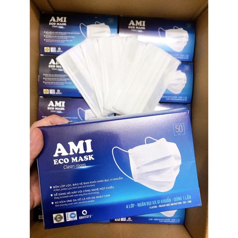 Khẩu trang y tế 4 lớp Ami 🌟 CHÍNH HÃNG 🌟 Hộp 50 cái kháng khuẩn, ngăn bụi mịn PM2.5