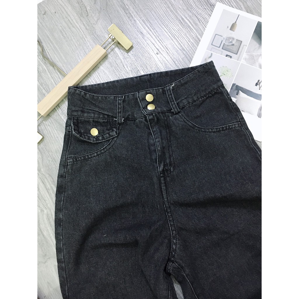 Quần jeans nữ Shynstores - quần baggy jeans 2 khuy nắp túi cạp cao vải đẹp freeship