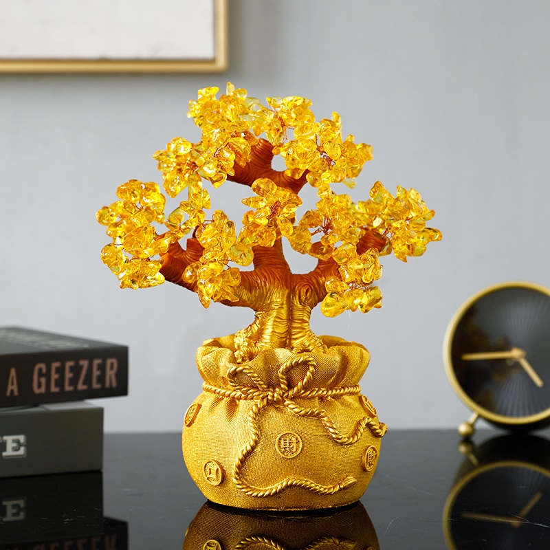 Cây thần tài, cây tài lộc, cây đá phong thủy, cây phát tài, phát lộc, cây trang trí may mắn cao 18cm