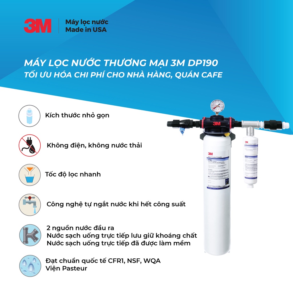 Máy Lọc Nước Thương Mại 3M DP190 Công Suất Lớn 204.412L Không Dùng Điện