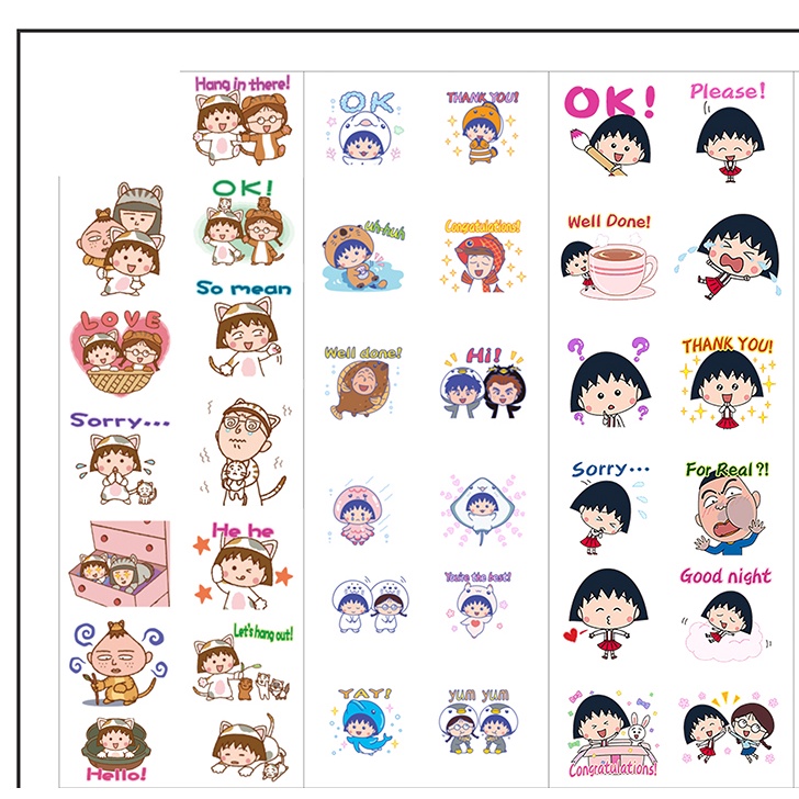 sticker maruko SI41 sticker hoạt hình cute hình dán dễ thương trang trí dán sổ dán điện thoại 1 tờ bullet journal