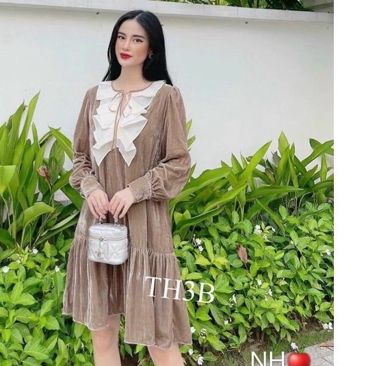Váy đầm bầu dài tay thu đông công sở pha ren thiết kế thời trang cao cấp đẹp giá rẻ