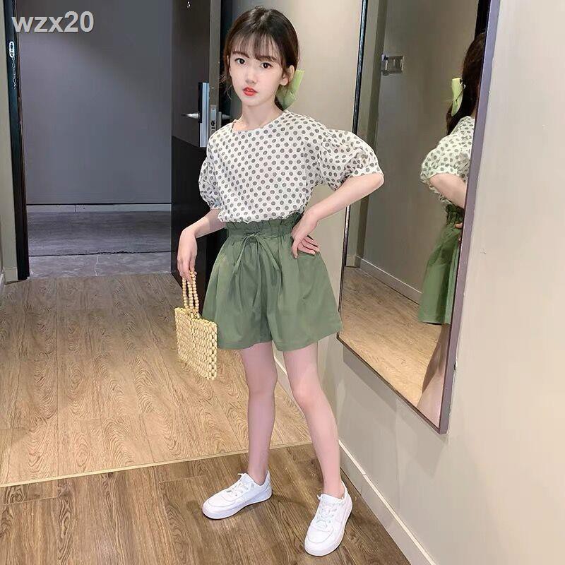 ♣Đồ bộ nữ, quần culottes ngắn mùa hè, học sinh cấp 1, 2 kiểu tây, họa tiết chấm bi trẻ em, đi biển cho bé gái