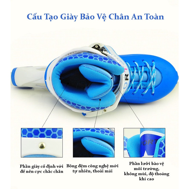 Giày trượt patin, Giày trượt ván hai hàng 4 bánh cho trẻ em sản phẩm được (BH 12 tháng)