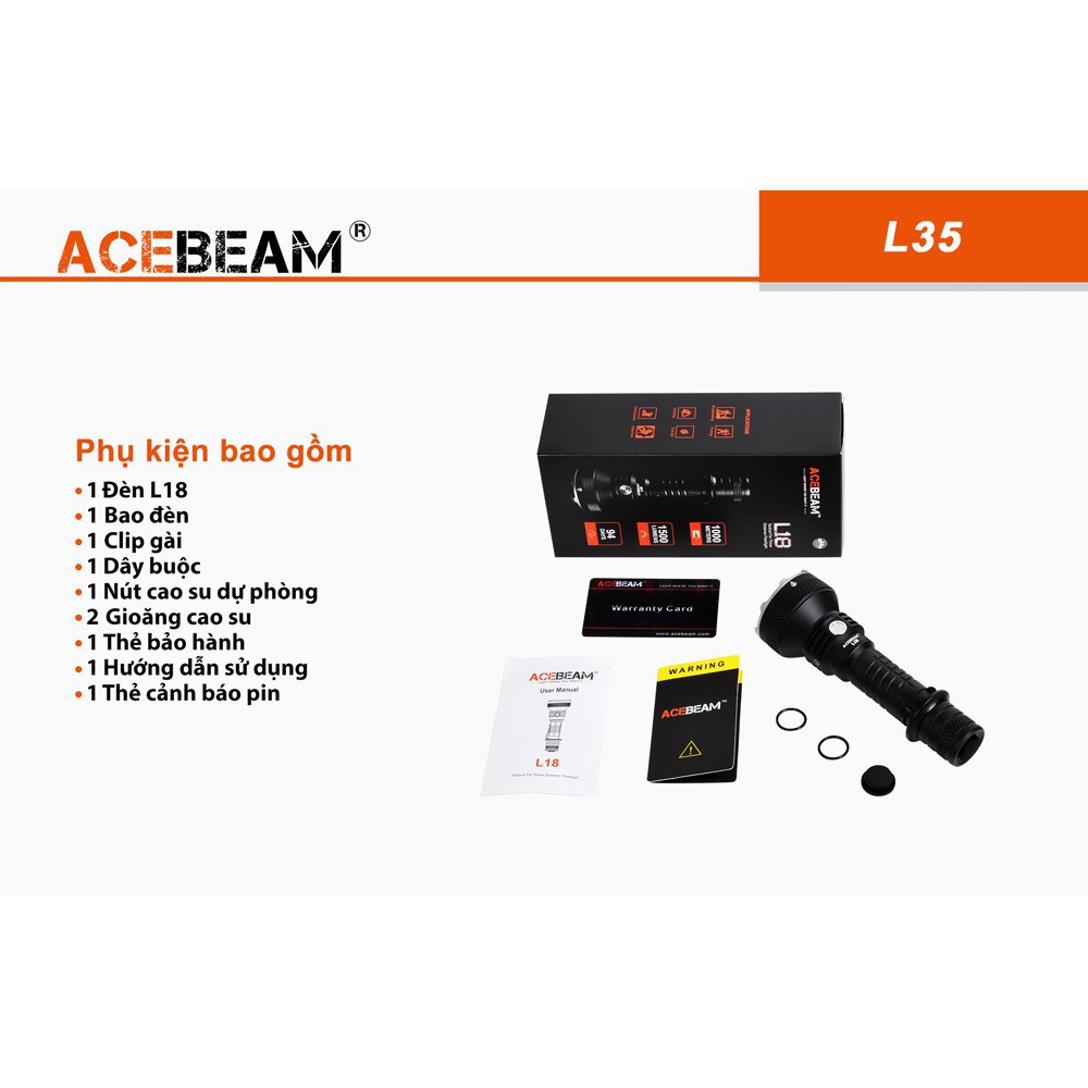 Đèn pin chuyên dụng ACEBEAM L35 bóng LED CREE XHP70.2 độ sáng 5000lm chiếu xa 480m ( không kèm pin )