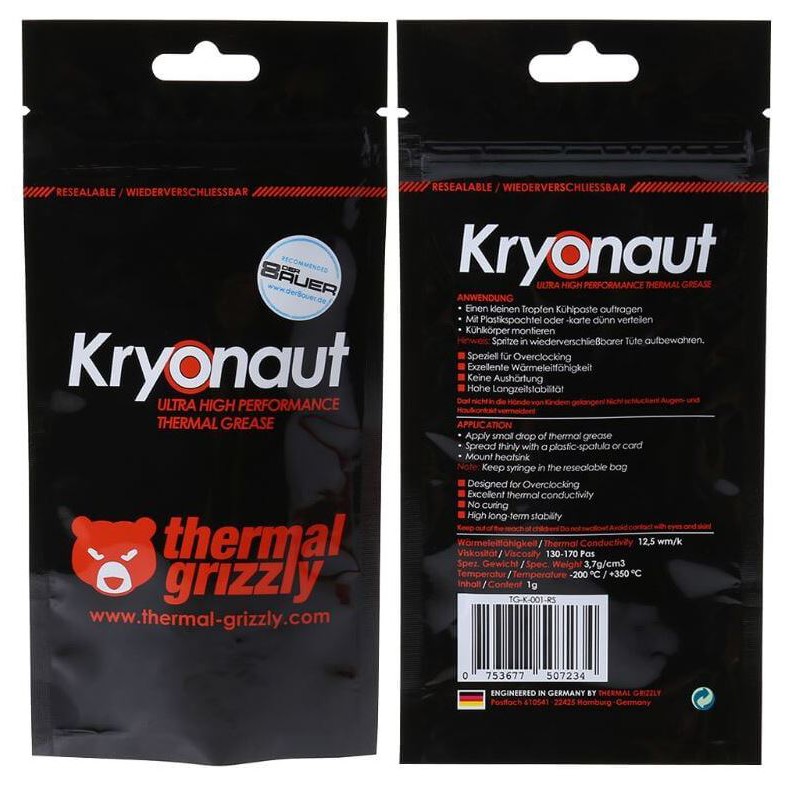 [Mã ELFLASH5 giảm 20K đơn 50K] Kem tản nhiệt Thermal Grizzly Kryonaut Thermal Paste tuýp 1gram