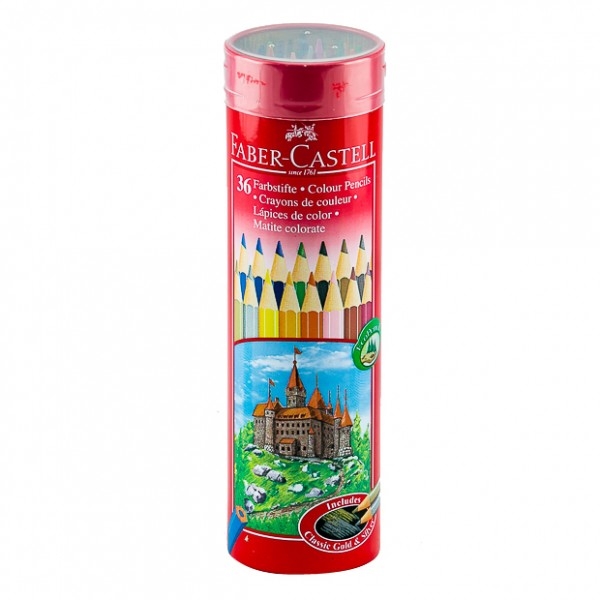 Chì Màu Lục Giác Castell -115828 - 36 Màu Dài (Hộp Thiếc Tròn) F - Faber-Castell