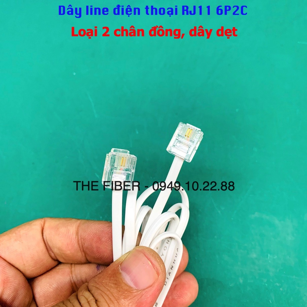 Bộ 5 Dây LINE điện thoại RJ11 bấm sẵn 2 đầu (Loại 2 chân 6P2C) - Dạng dẹt 2x0.4mm