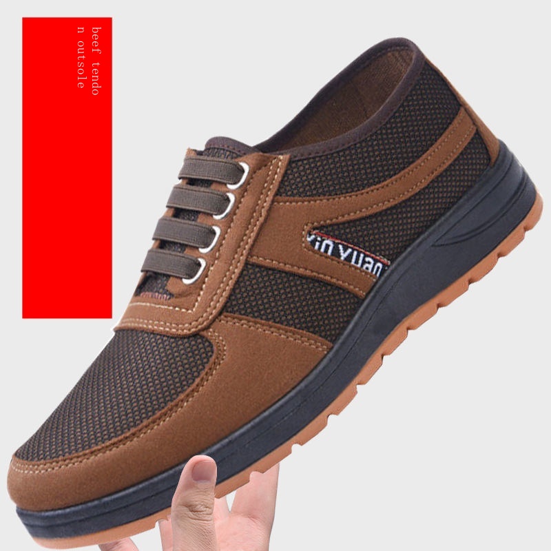 Giày Vải Đi Bộ Một Mảnh Đế Gân Chống Trượt Chống Mài Mòn Cho Nam Trung Niên Phong Cách Bắc Kinh Cổ Điển