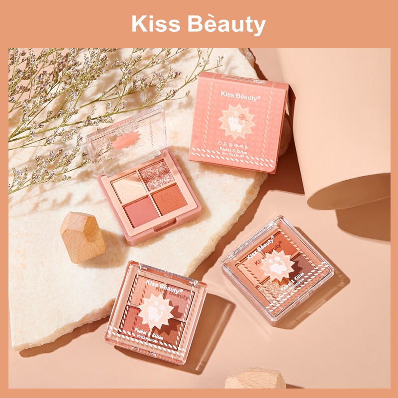 [Hàng mới về] Bảng Phấn Mắt Kiss Beauty 4 Màu Lì Lấp Lánh Chống Thấm Nước