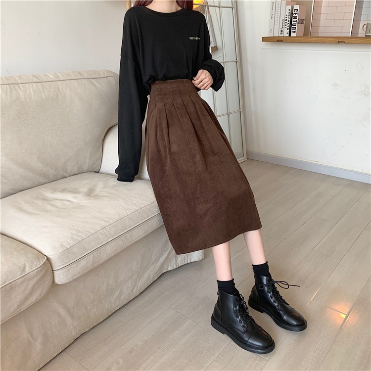 Chân Váy Midi Xiaozhainv Dáng Chữ A Lưng Cao Phong Cách Retro Hàn Quốc | BigBuy360 - bigbuy360.vn