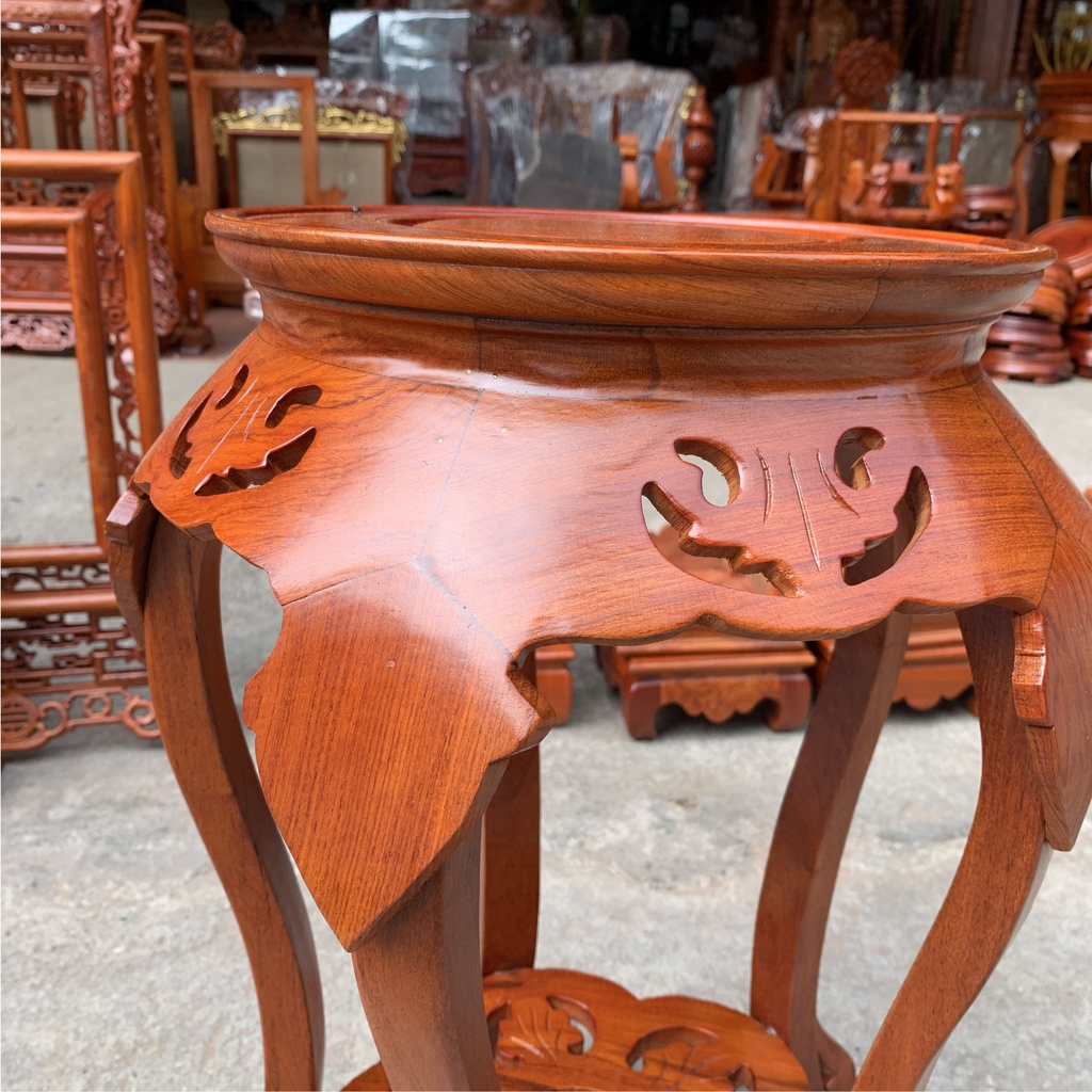 Đôn tròn, Đế kê tượng, cây cảnh,bình các loại dáng Lá Trầu chân cong gỗ Hương sơn PU mặt 30