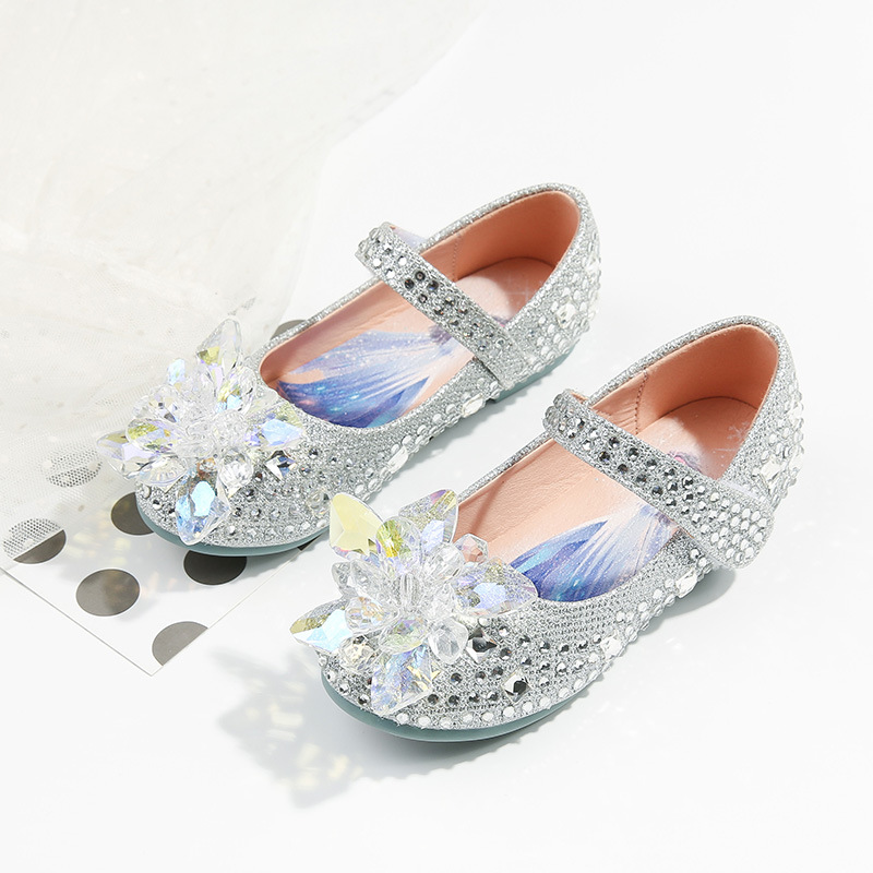 Giày công chúa đế mềm đính bông hoa pha lê thủy tinh lấp lánh xinh xắn cho bé gái