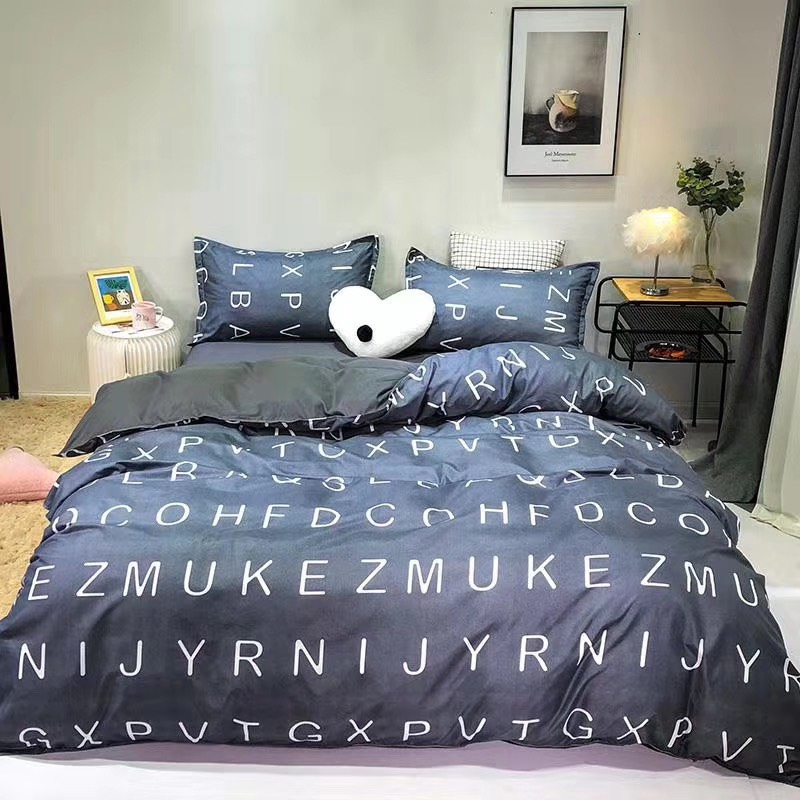 Bộ Vỏ Chăn Ga Gối Cotton Poly Nhập Khẩu (Chữ Trắng SP000718)