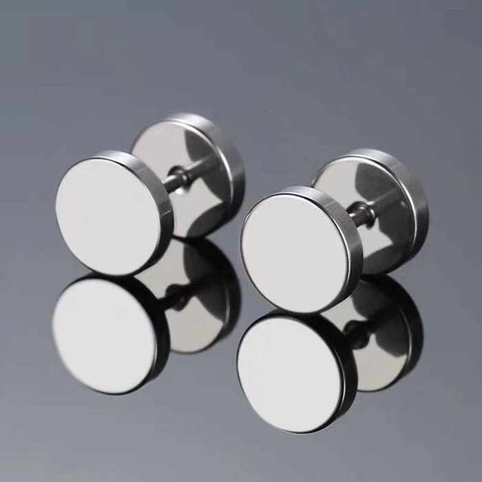 Khuyên tai nam mặt tròn nam nữ KuuClothes màu bạc đen đơn giản đẹp nhỏ xinh cao cấp cá tính - Hoa Tai Mặt Tròn
