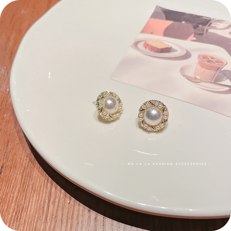 Khuyên Tai Hợp Kim Đính Ngọc Trai Tròn Thời Trang