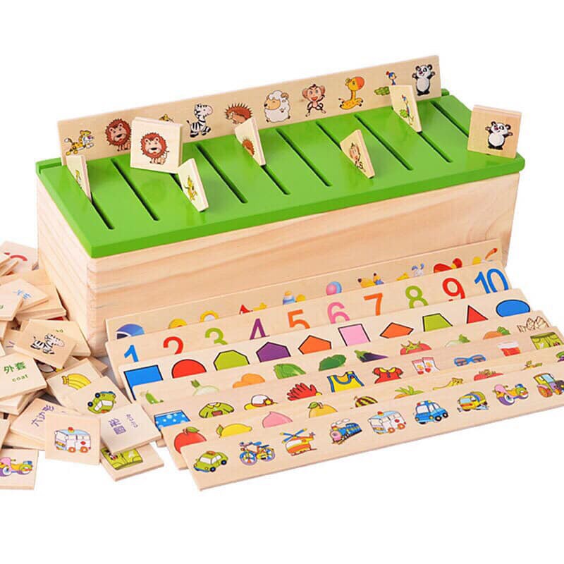 Đồ Chơi Hộp Thả Hình Theo Chủ Đề Bằng Gỗ - Hộp Thả Hình Thẻ Giáo Cụ Montessori