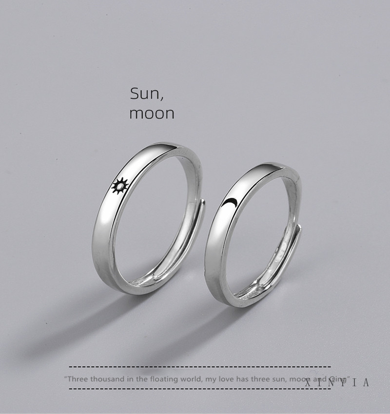 Nhẫn đôi thiết kế mặt trăng/ mặt trời phong cách Hàn Quốc thời trang