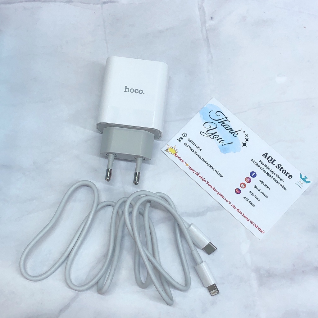 Bộ Sạc Nhanh PD 20W, Quick Charge 3.0 Hoco C80 - Củ Sạc Nhanh Kèm Cáp Sạc Lightning, Type C