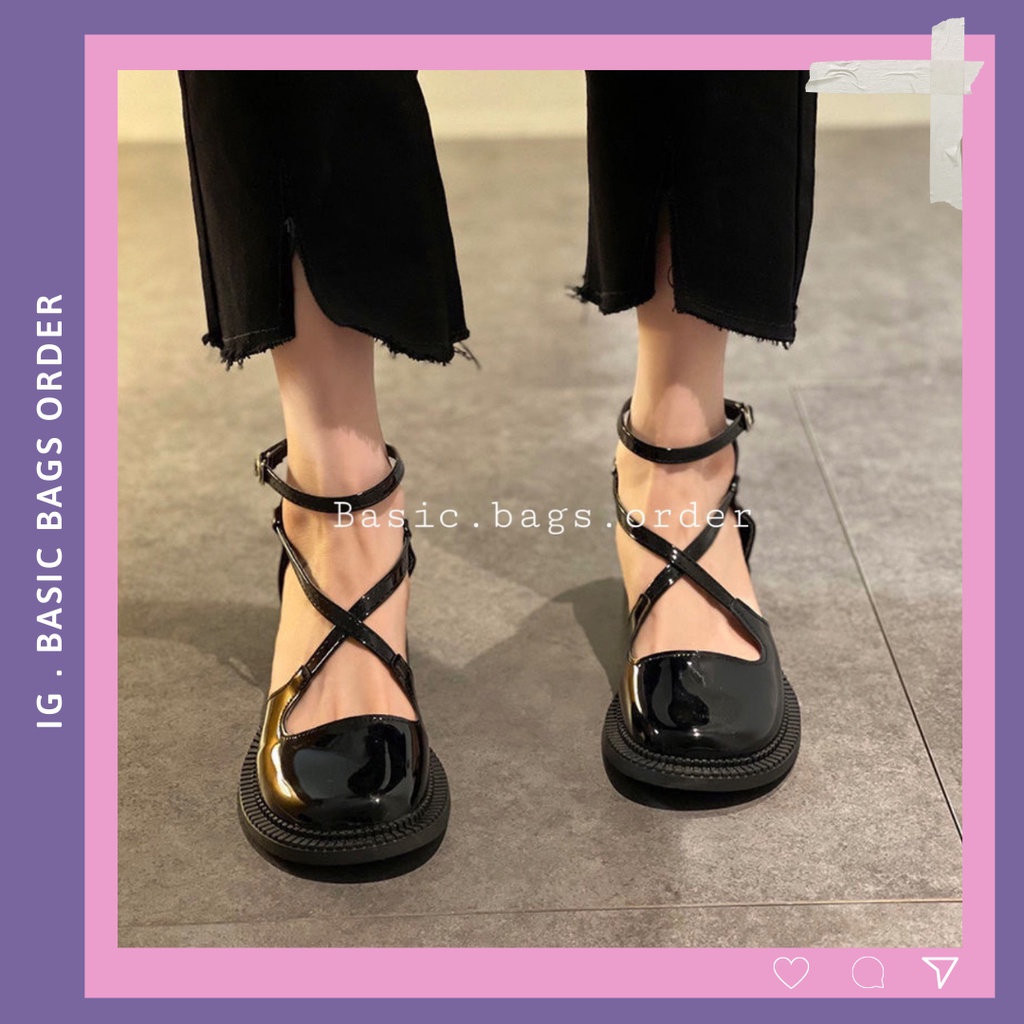 Giày búp bê nữ dây cài đan chéo phong cách ulzzang Hàn Quốc