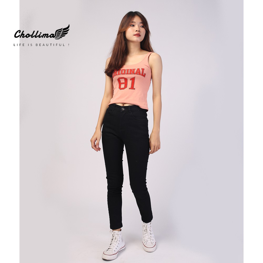 Quần jeans dài nữ co giãn Chollima trơn màu đen QD023 ulzzang phong cách hàn quốc