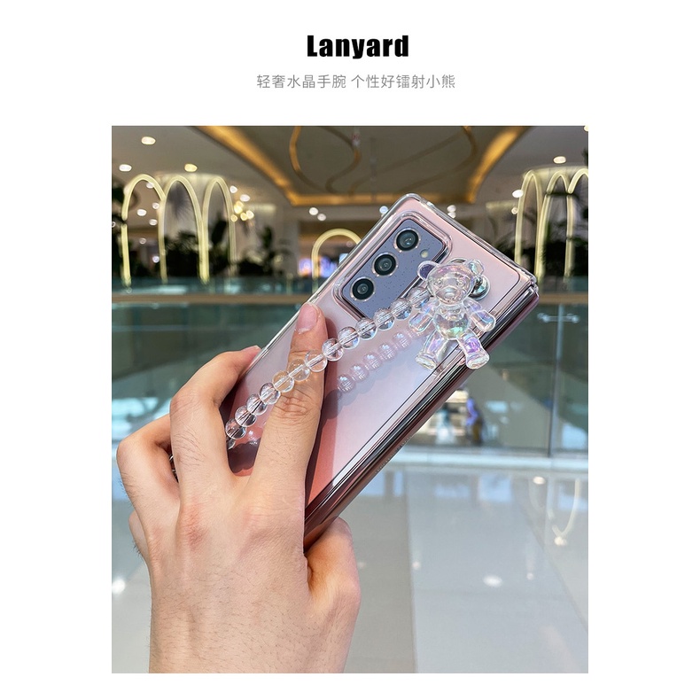 Bao Da Điện Thoại Trong Suốt Màu laser Hình Gấu diy Cho samsung galaxy z fold 5 4 3 2 5g Ốp