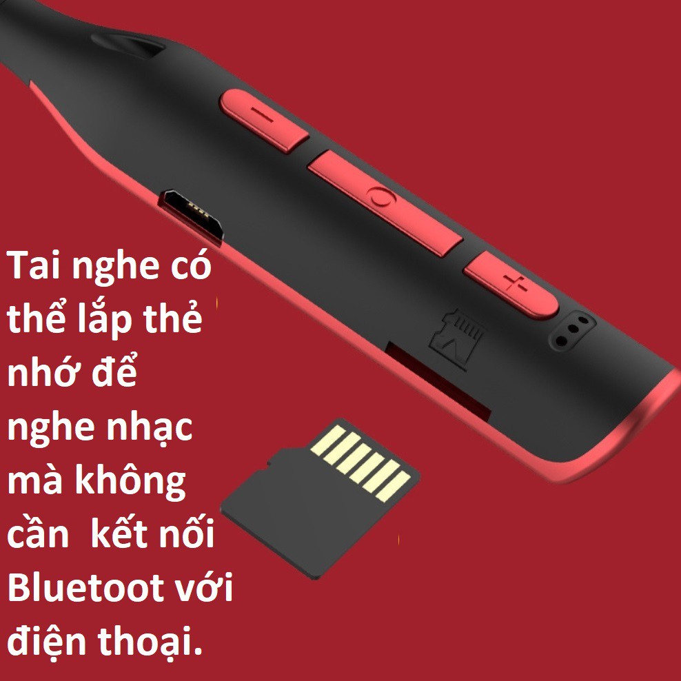 Tai nghe bluetooth đeo cổ thể thao 9D Hifi Stereo Pin 400mAh sử dụng liên tục từ 30 đến 50 giờ, Hỗ trợ khe cắm thẻ nhớ.