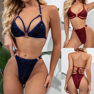 Bikini đính kim sa lấp lánh cổ chữ v sâu