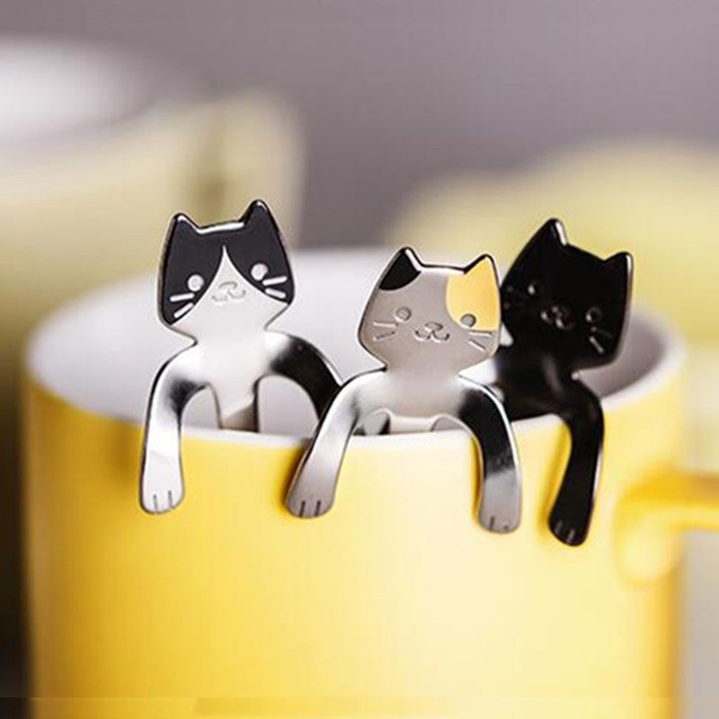 Bộ 4 Muỗng Cà Phê Hình Mèo Bằng Thép Không Gỉ