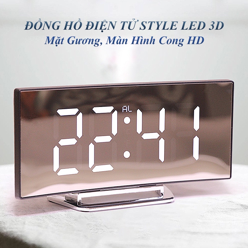 Đồng hồ Điện Tử LED 3D 7 Inch  Để Bàn, Đồng Hồ Báo Thức Làm Qùa Tặng, Tính Năng NIGHT và SNOOZE Cao Cấp Màn Hình Cong HD