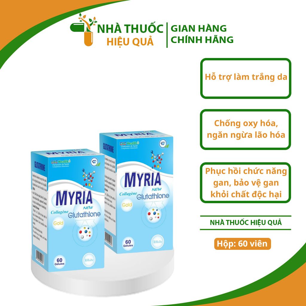 Viên uống Trắng da Myria Glutathion I Chính hãng Pháp I Trắng bật tông, giảm sạm nám, tàn nhangI Lọ 60 viên.thuochieuqua