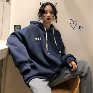 Plus Áo Sweater Dáng Rộng Phối Nhung Dày Thiết Kế Trẻ Trung Cho Nữ