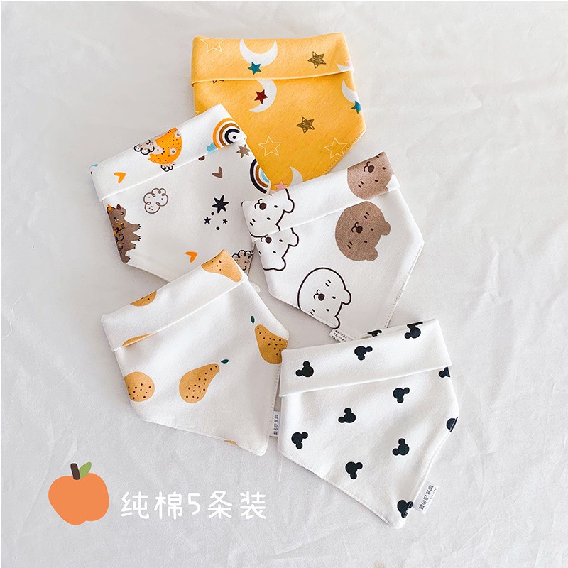 Set 5 yếm tam giác Cotton Hàn giữ ấm cổ cho bé nhiều hoạ tiết xinh, đáng yêu