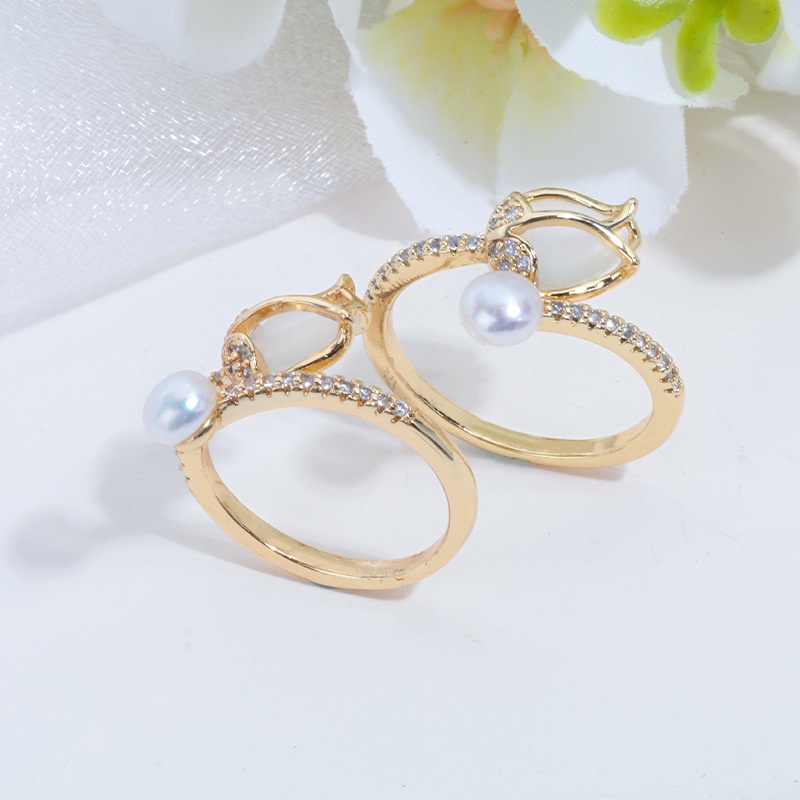 Nhẫn Hở Hình Hoa Tulip Đính Ngọc Trai Nhân Tạo Kích Thước 5-5.5mm