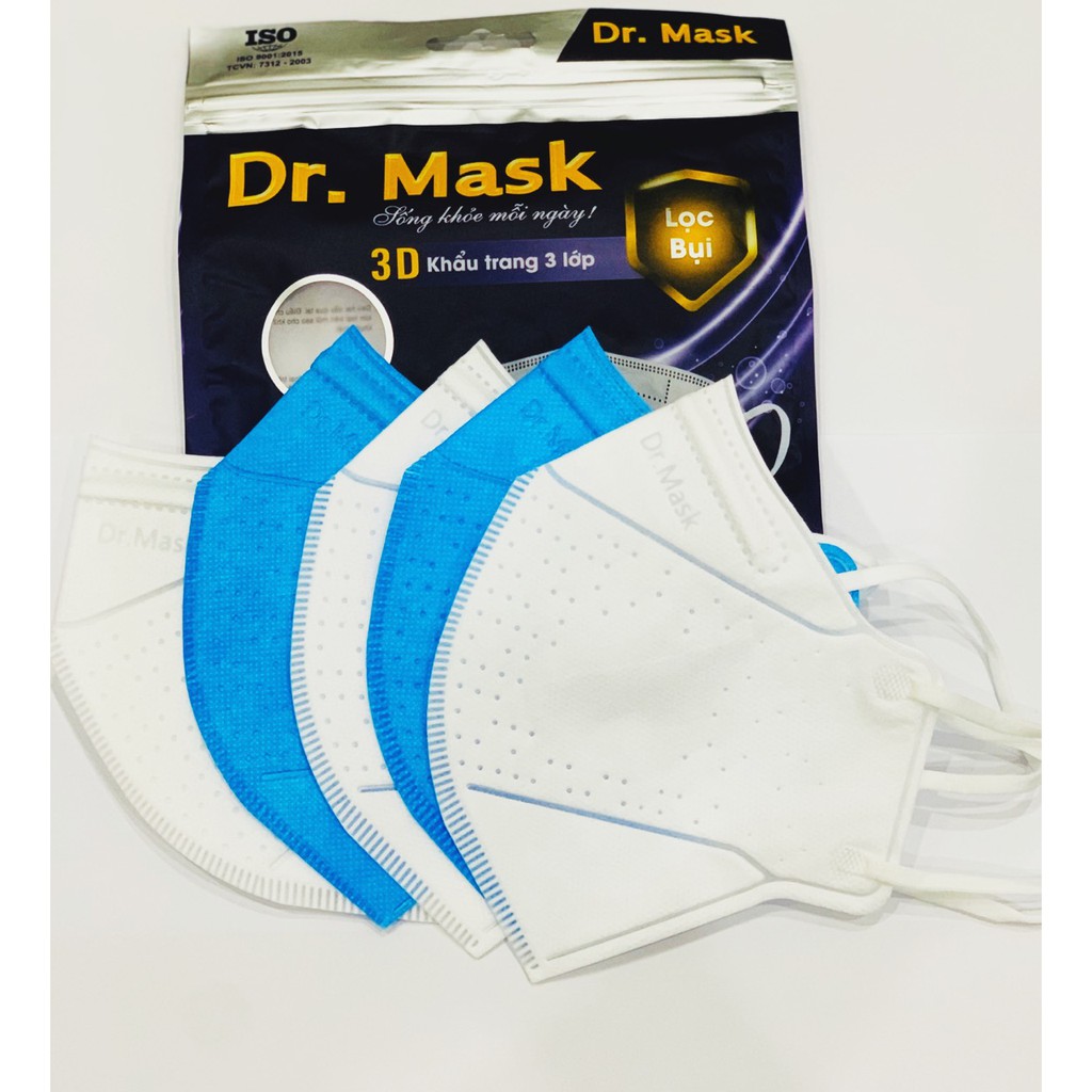 Khẩu trang 3D trắng - khẩu trang  3D Dr Mask  3 lớp kháng khuẩn- hàng Việt Nam chất lượng Quốc TẾ ( 5 c/ túi)