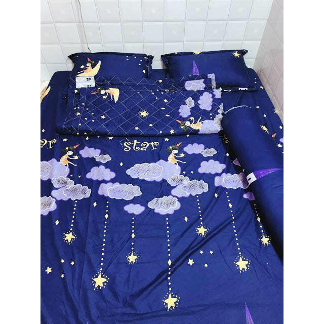 Bộ ga giường May bedding poly cotton kèm 2 vỏ gối mẫu sao rơi kích thước m2, m6, m8, 2m2