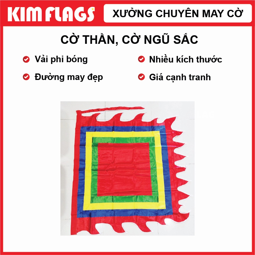 Cờ thần, cờ ngũ sắc vải đẹp nhiều kích thước (nhỏ, bé/ lớn, to) 0,6m/ 1m/ 1,5m/ 2m/ 3m/ 4m