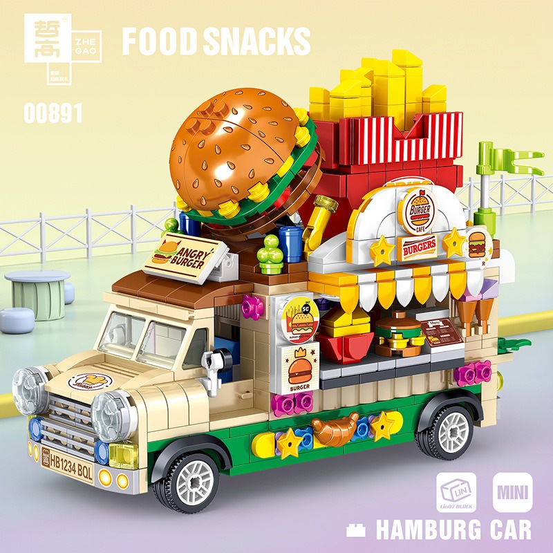 Lego Xếp Hình Con Gái Xe Chở Bánh Humberger 636 chi tiết Food Snack Xe Chở Trái Cây Nước Uống đồ chơi ghép hình bé gái