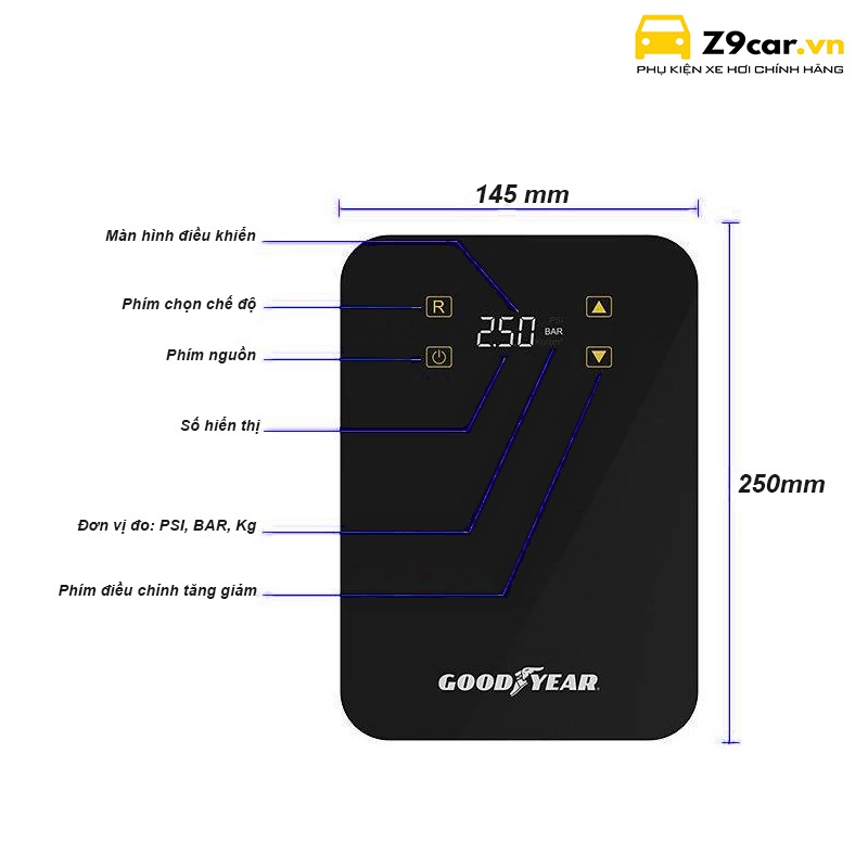 Bơm lốp ô tô Goodyear GY3302 màn hình cảm ứng TẶNG KÈM TÚI ĐỰNG - bảo hành 12 tháng chính hãng