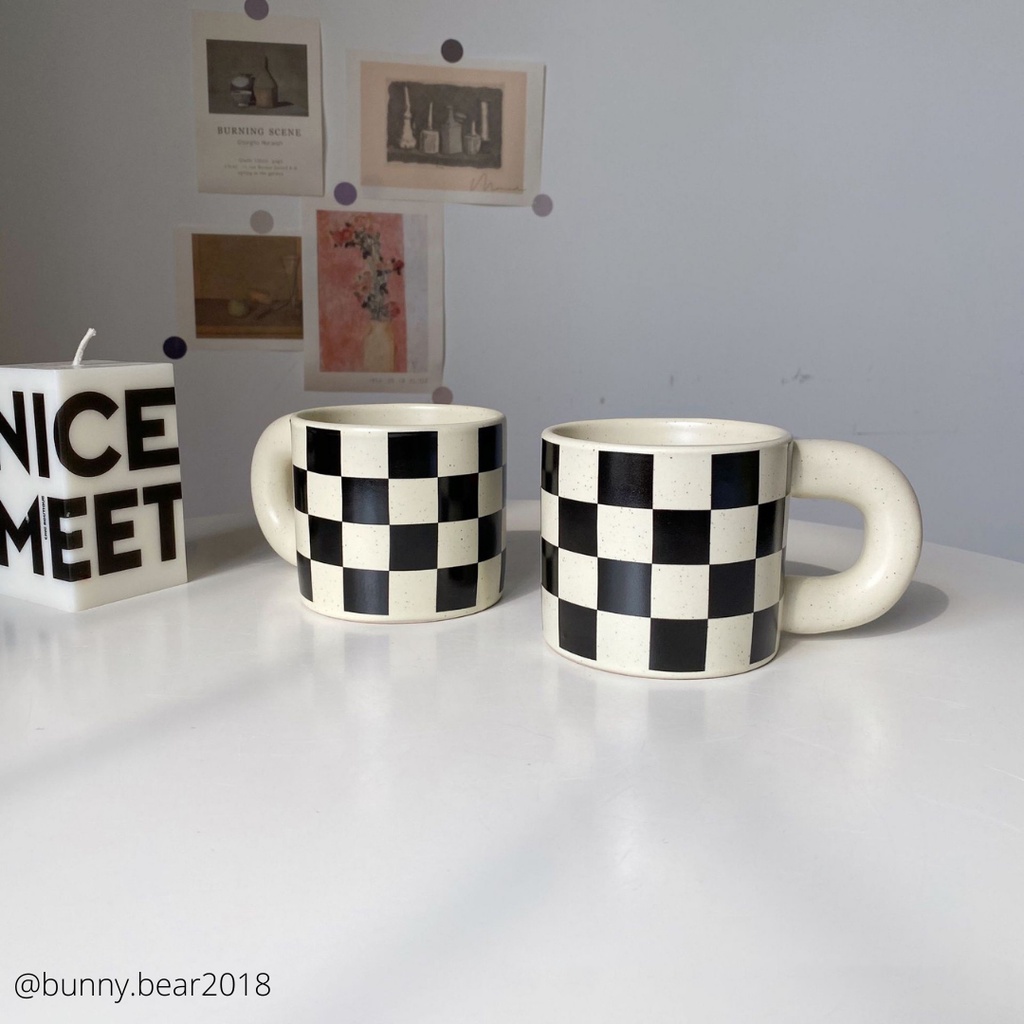 Ly sứ sọc caro trắng đen cao cấp siêu dày dặn