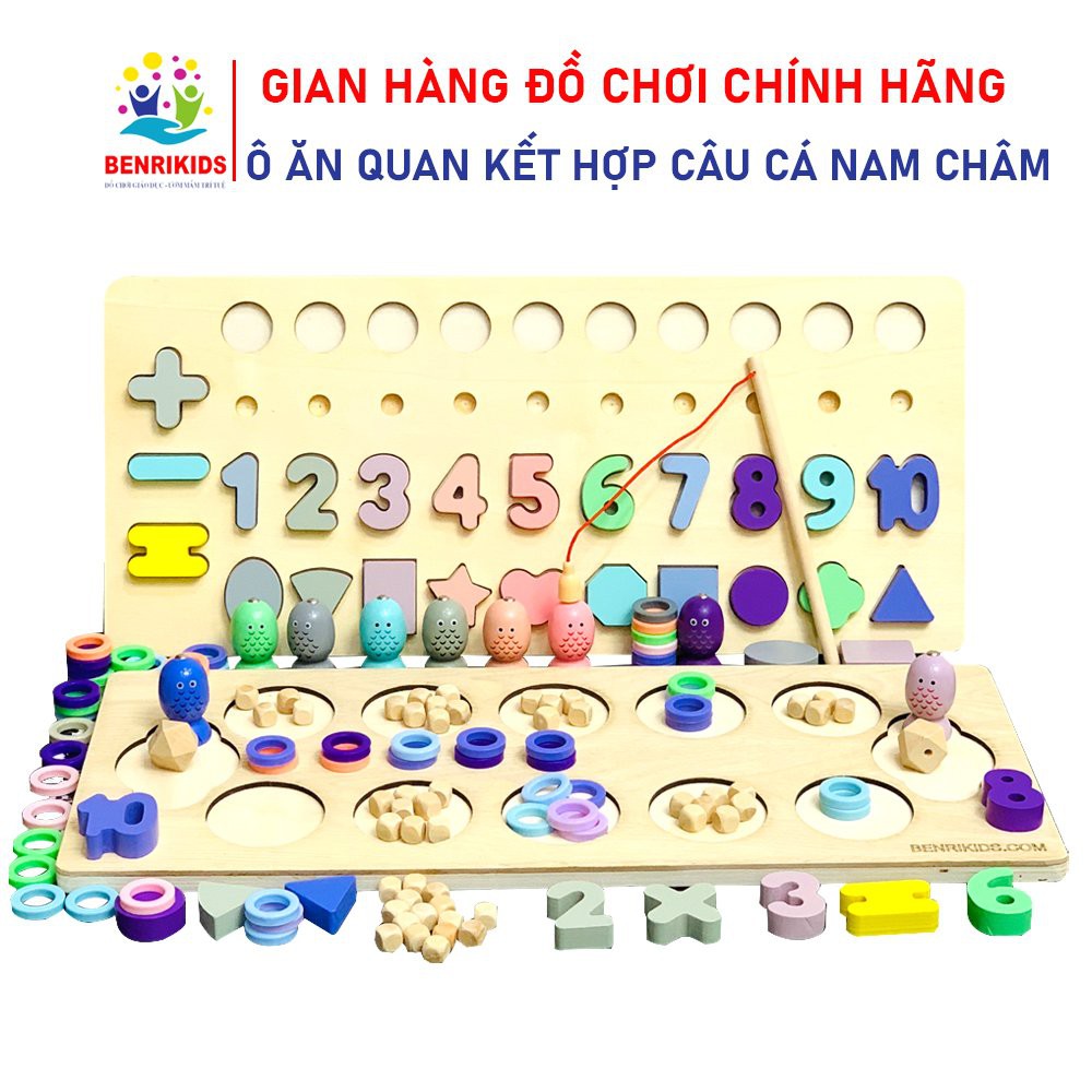 Trò Chơi Dân Gian Ô Ăn Quan Kết Hợp Câu Cá Nam Châm Kèm Cột Tính Và Hình Khối Cơ Bản Bằng Gỗ Cho Bé Vừa Học Vừa Chơi